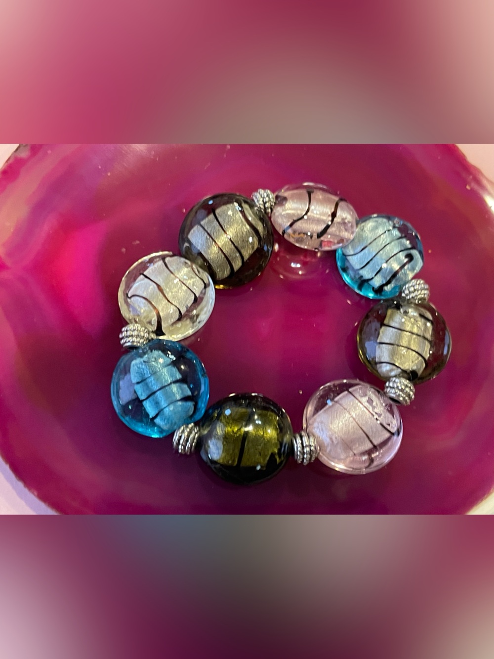 Art Glass Bead Multi Color Stretch Bracelet #9685